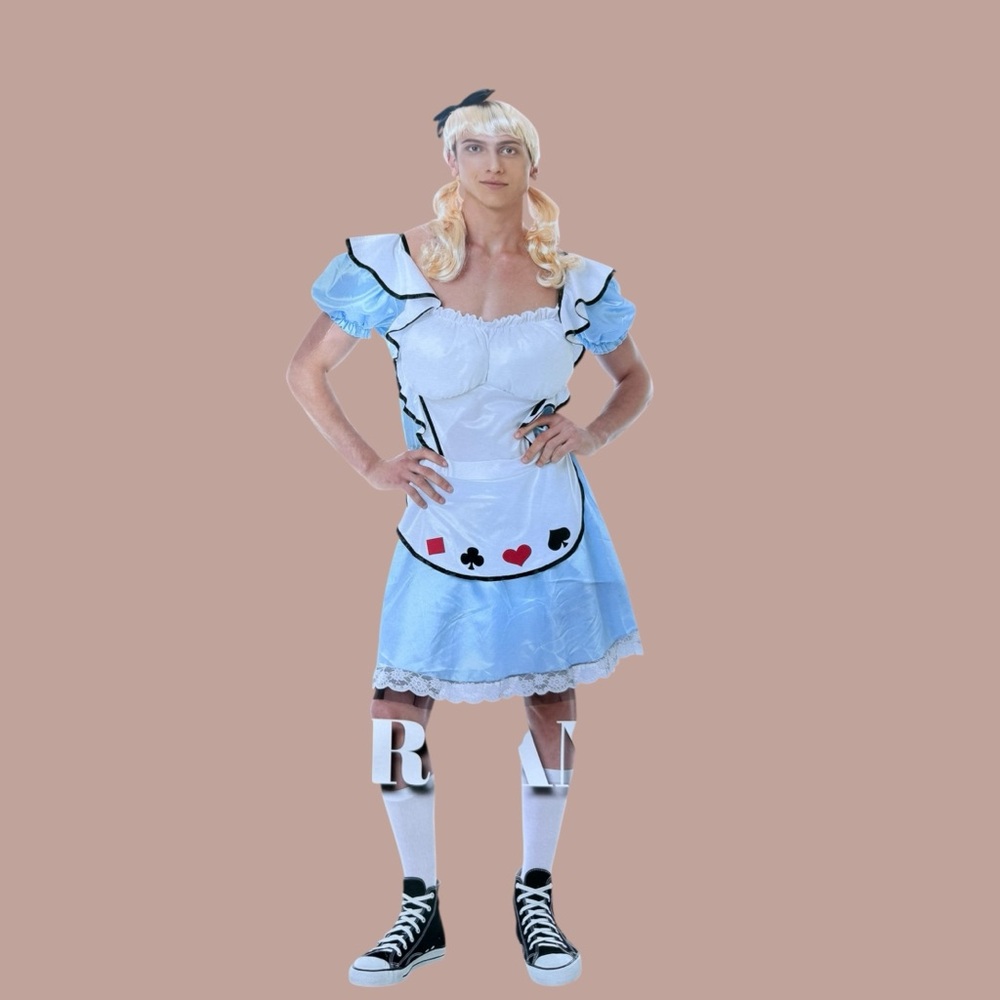 Alex in Wonderland Costume Dress and blond wig funny Halloween‎ costume